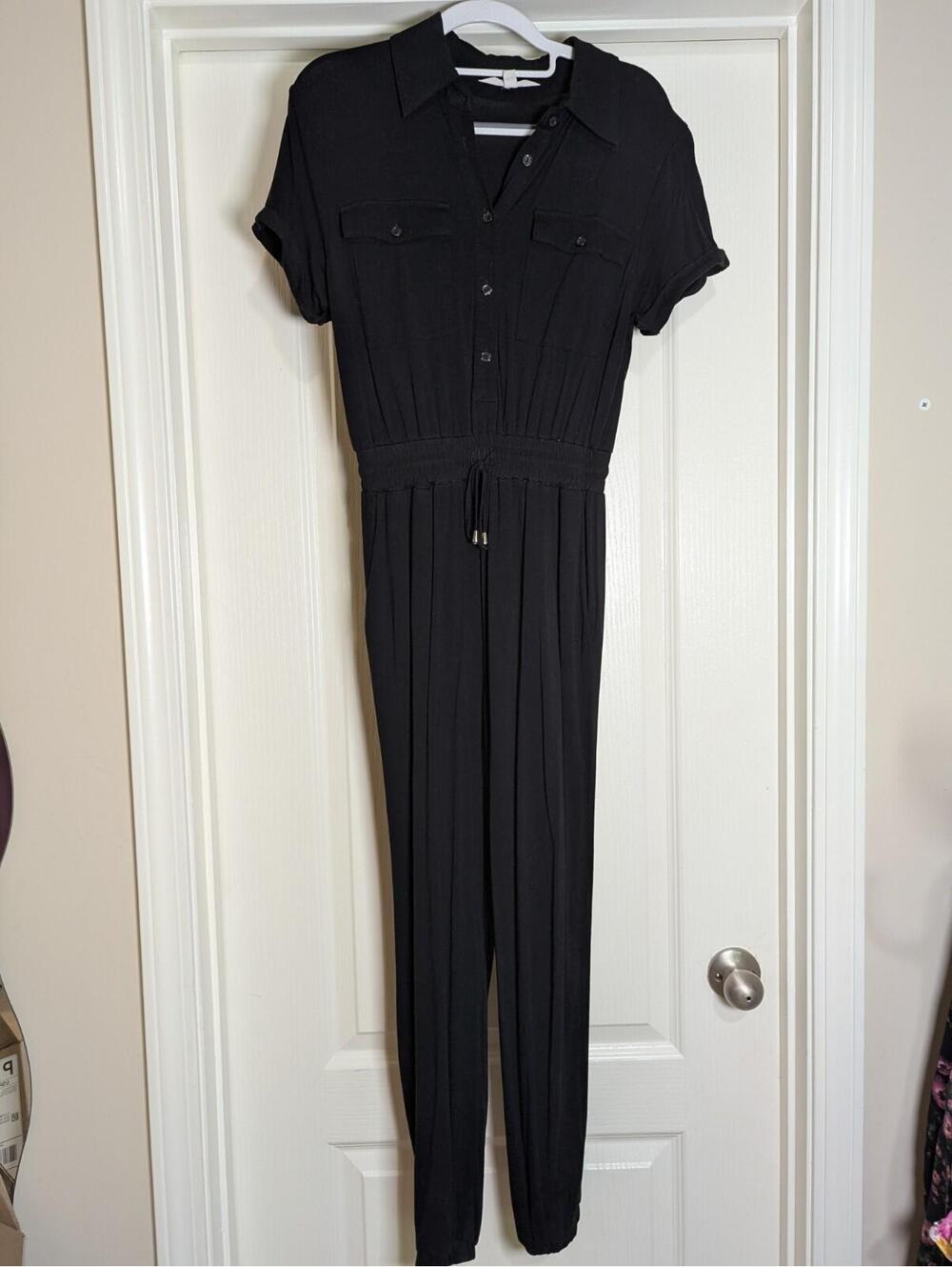 Steve Madden Black Button Up Jumpsuit Jogger Women's Short Sleeve XS